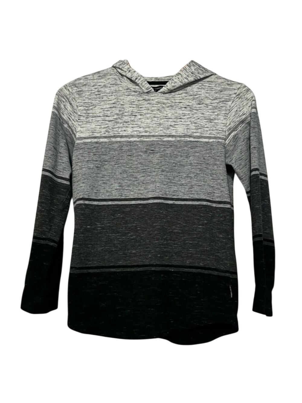 Boys Medium Hoodie Long Sleeve T-Shirt Heather Gray and Black Color Block